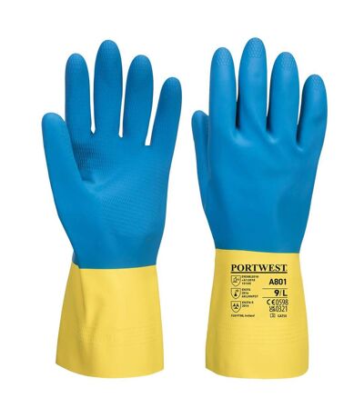 Unisex adult double dipped latex gauntlet xl yellow/blue Portwest