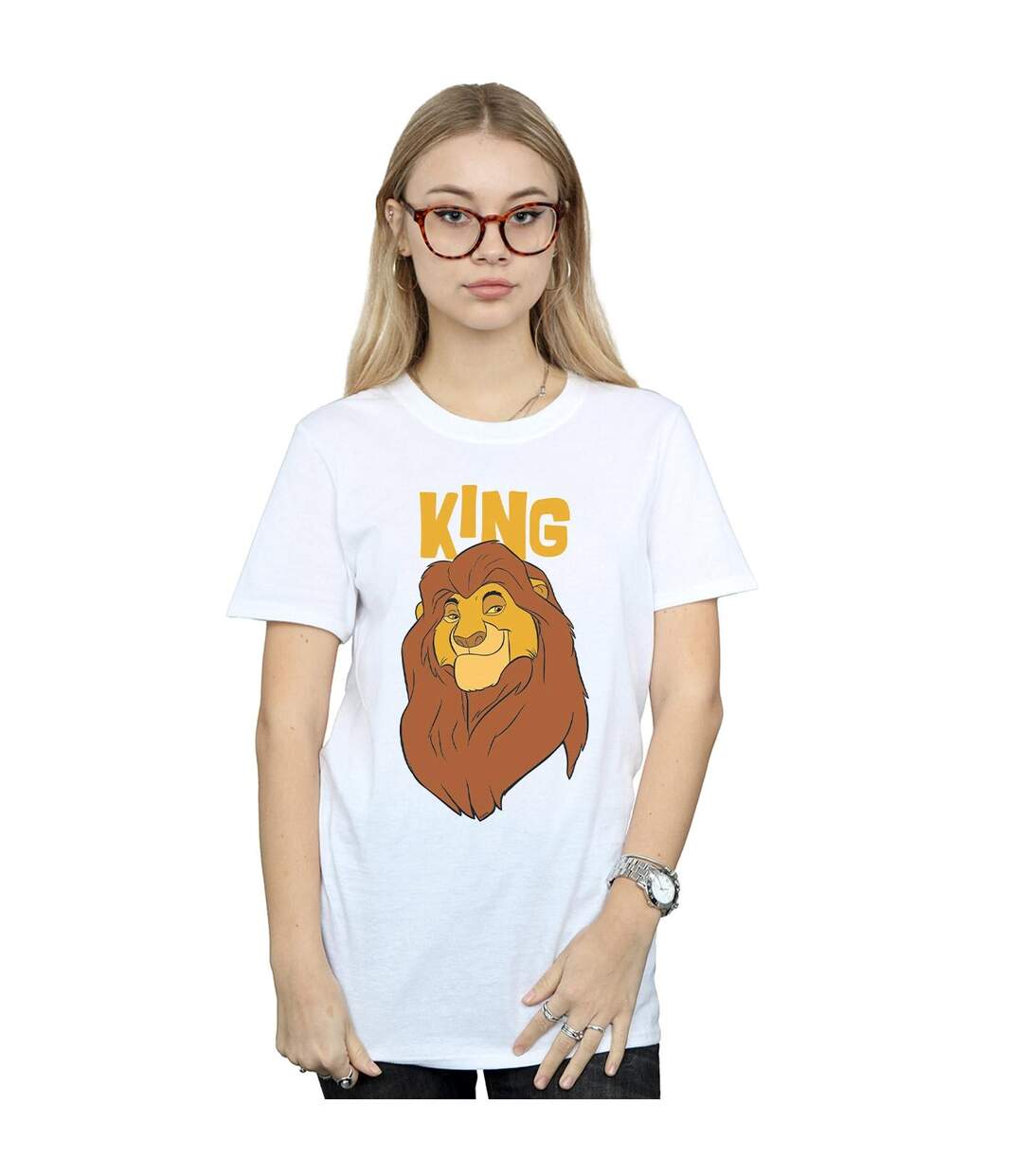 Disney Femmes/Ladies The Lion King Mufasa King Cotton Boyfriend T-Shirt (Blanc) - UTBI29349-2
