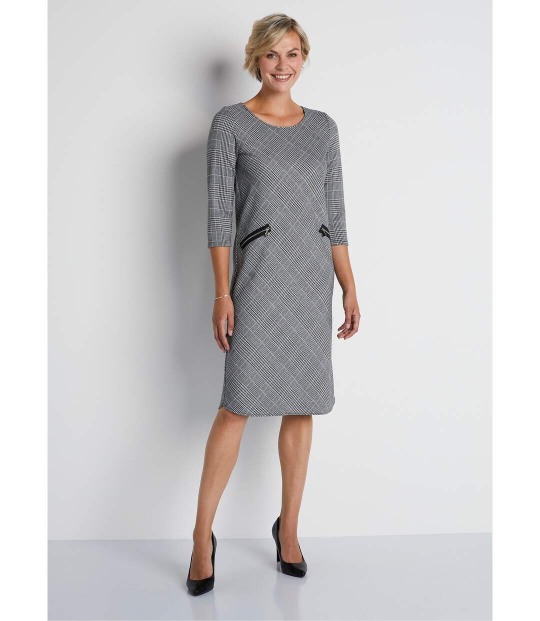Robe courte droite jacquard carreaux-1