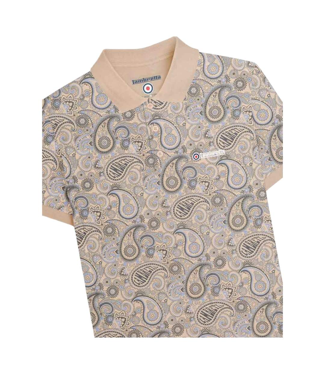 Polo Motif/style Cachemire Homme Beige Gris Lambretta-4