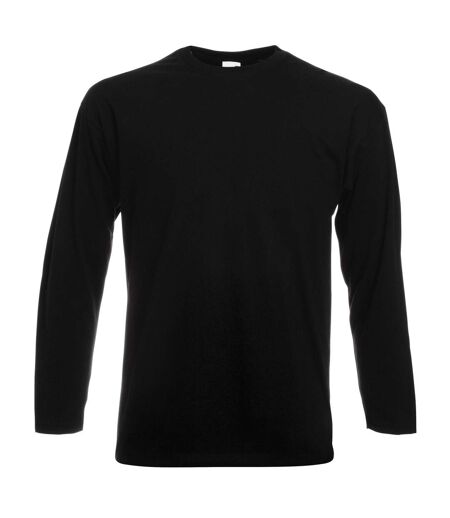 Fruit Of The Loom Mens Valueweight Crew Neck Long Sleeve T-Shirt (Black)