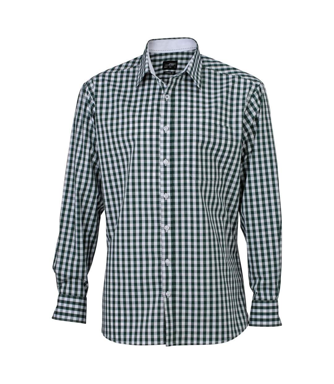 Chemise Motif/style À Carreaux Homme Vert Forêt Blanc James And Nicholson-1