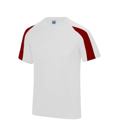 Just Cool Mens Contrast Cool Sports Plain T-Shirt (Arctic White/Fire Red)