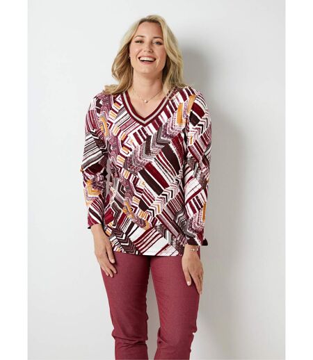 T-shirt long imprimé col V galon irisé