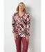 T-shirt long imprimé col V galon irisé-1