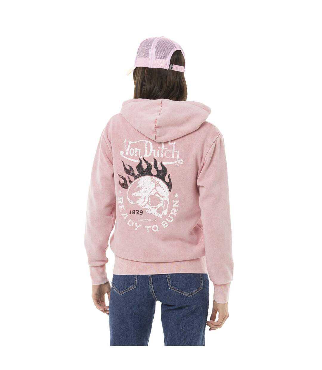Sweat zippé femme délavé à capuche avec print devant et dos Grunge Vondutch-4