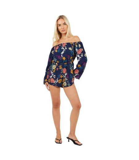 Womens/ladies Floral Casual Playsuit Navy Floral Brave Soul