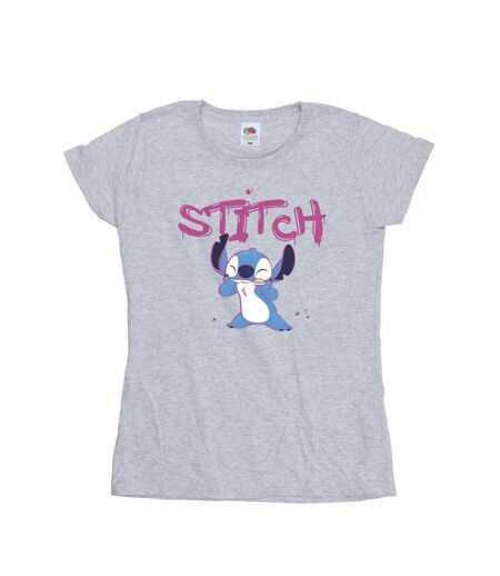 Disney T-shirt en coton graffiti Lilo And Stitch Femme/Ladies (Gris sportif) - UTBI25544