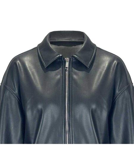 Womens/ladies Faux Leather Bomber Jacket Black Jack Wills