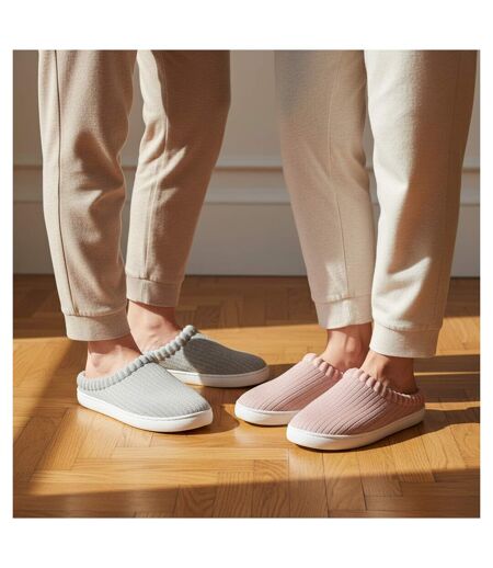 OZABI Pack 2 Paires Mules Femme Tricot Côtelé Pailleté Fausse Fourrure