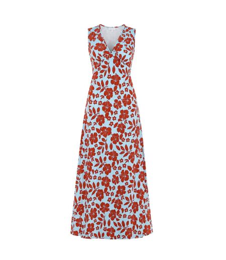 Womens/ladies Floral V Neck Maxi Dress Blue Red Wednesday