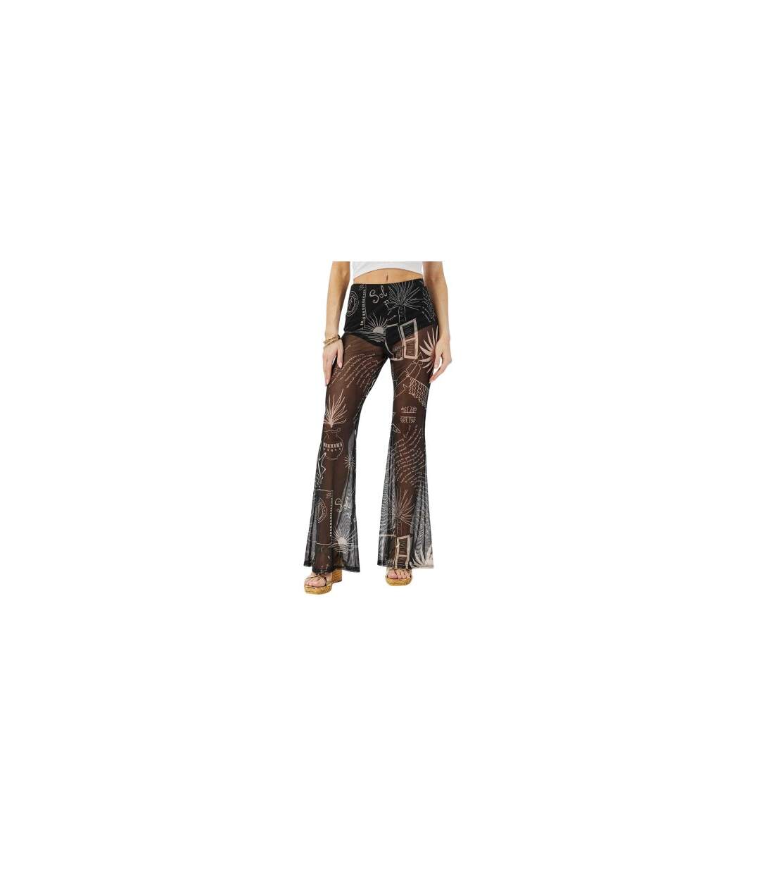 Pantalon Motif/style Palmier Femme Noir Blanc Never Fully Dressed-1