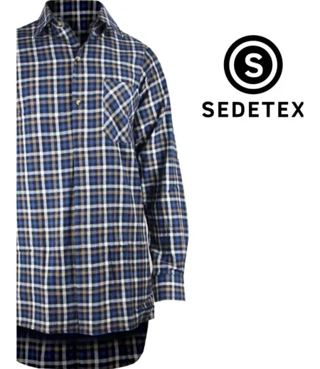 SEDETEX L100 — Chemise à carreaux manches longues bleue : chaleur en Coton gratté et dos long 100 cm