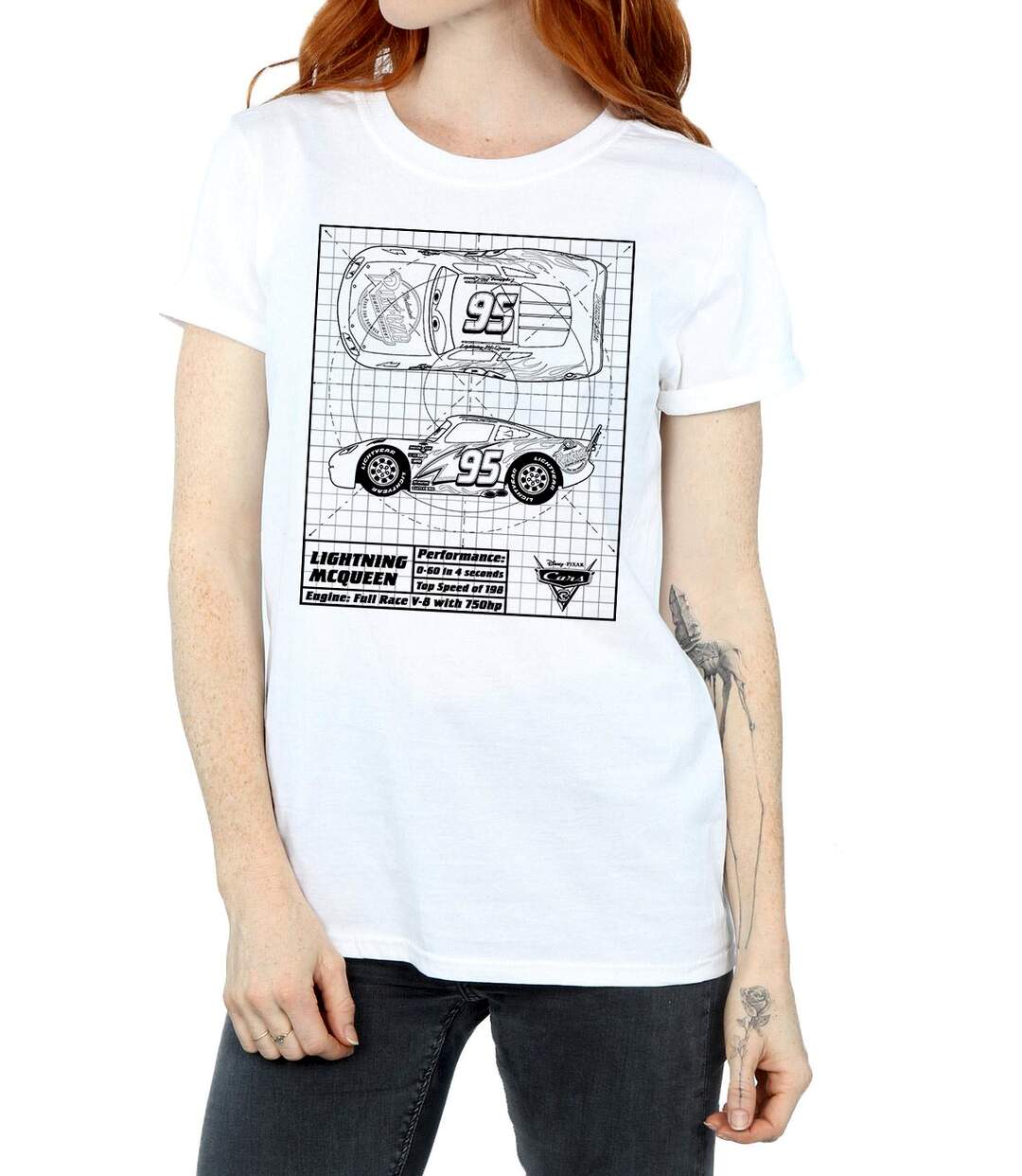 Disney - T-shirt CARS LIGHTNING MCQUEEN BLUEPRINT - Femme (Blanc) - UTBI16072-3