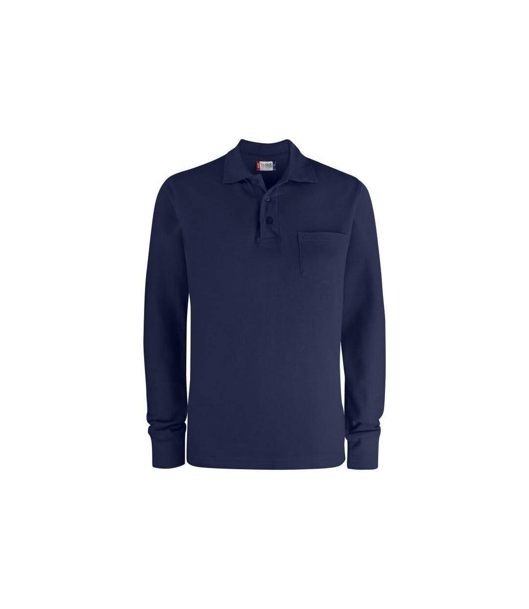 Unisex Adult Basic Chest Pocket Long-sleeved Polo Shirt Dark Navy Clique-3