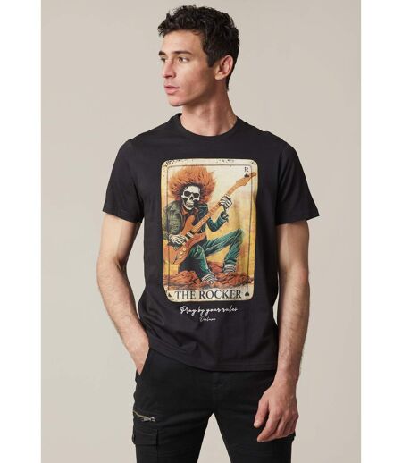 tshirt col rond avec imprimé carte avec rockeur et tête de mort CARD