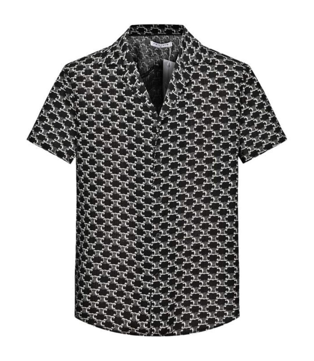 Chemise homme manches courtes à motifs de couleur noire-1