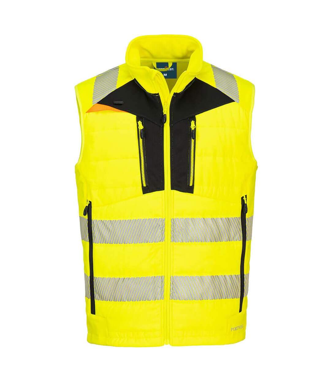 Mens softshell hi-vis body warmer yellow/black Portwest-1