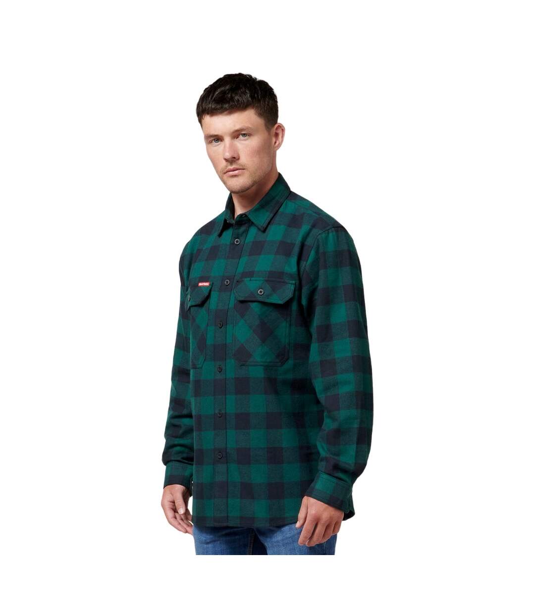 Mens checked flannel long-sleeved shirt green Hard Yakka