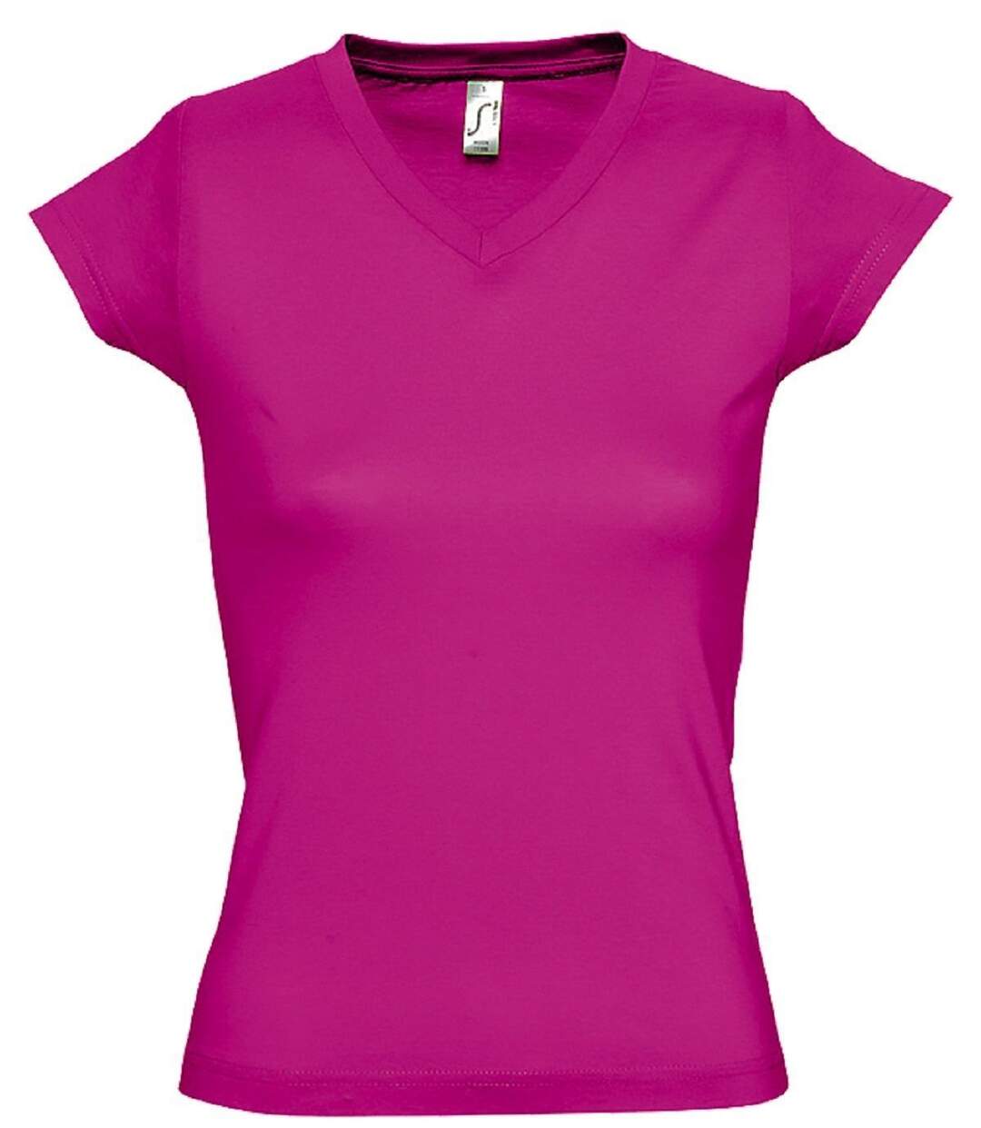 T-shirt manches courtes col V - Femme - 11388 - rose fuchsia-2