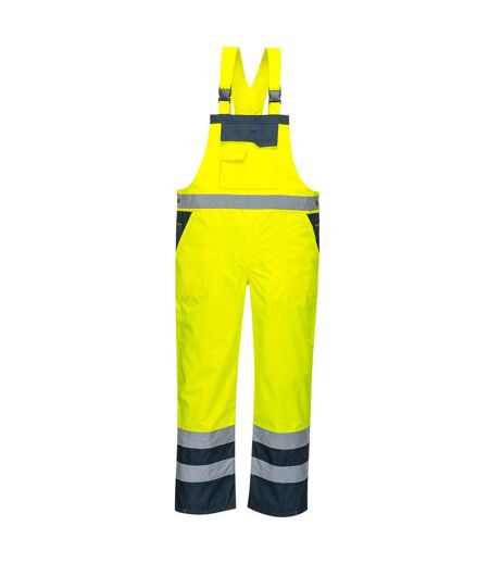 Mens rain contrast hi-vis bib and brace overall yellow/navy Portwest