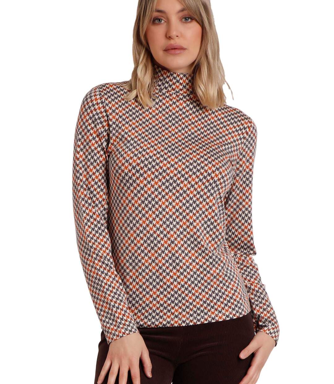 Top manches longues col montant Houndstooth Admas-1