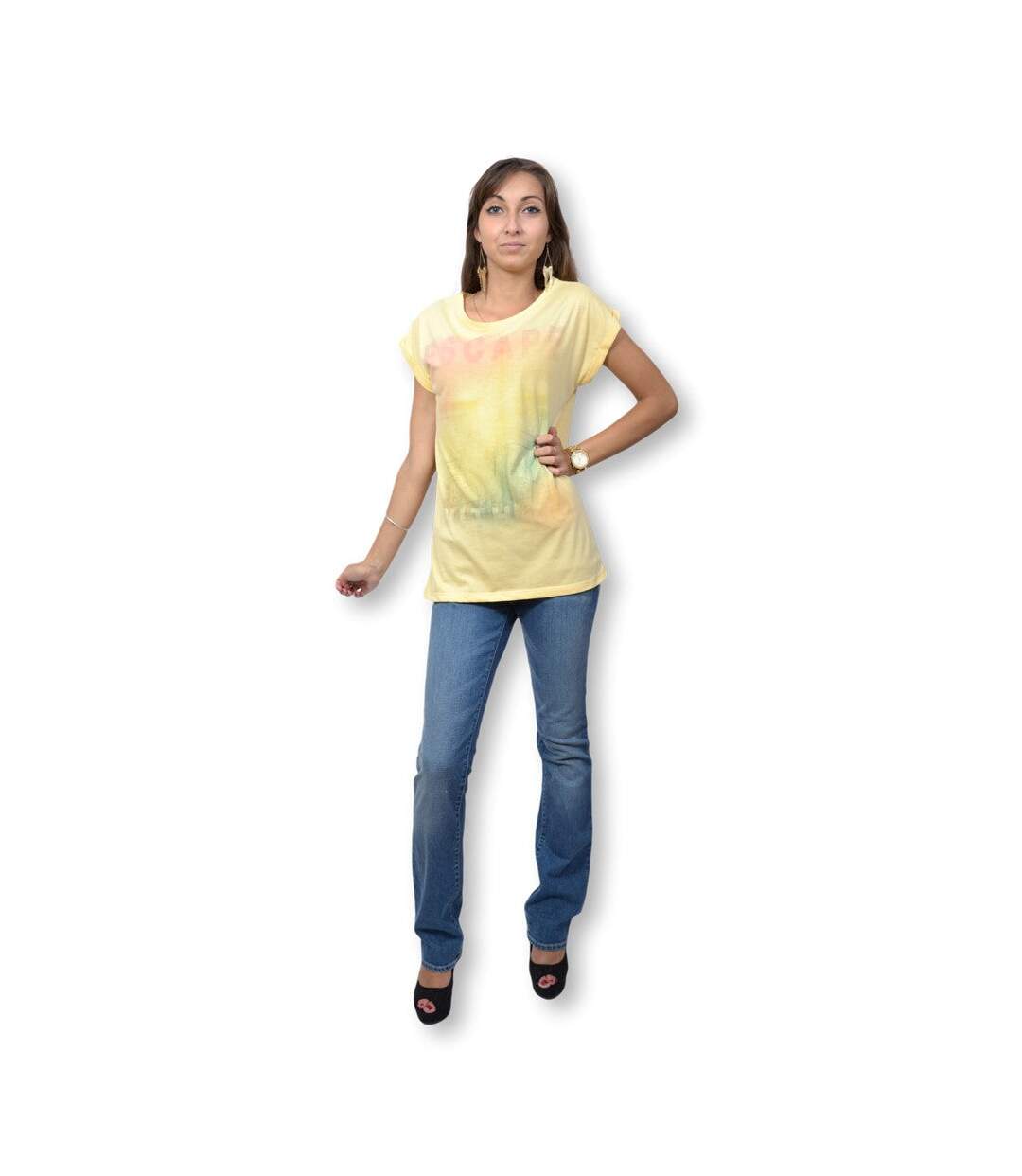 Tee shirt manches courtes femme - Jaune - Imprimé