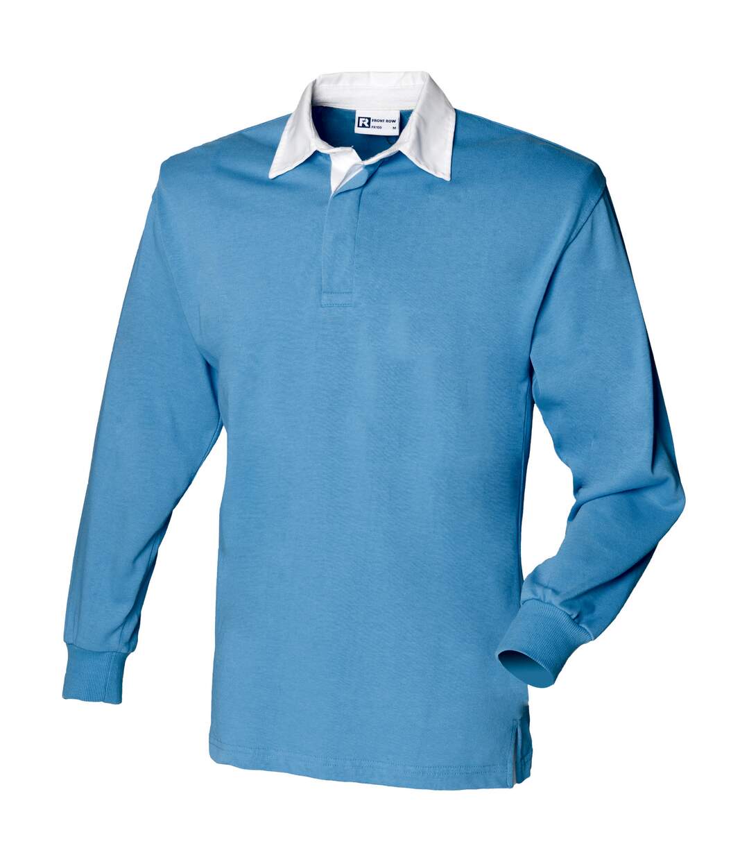 Polo de rugby à manches longues 100% coton homme bleu surf/blanc Front Row