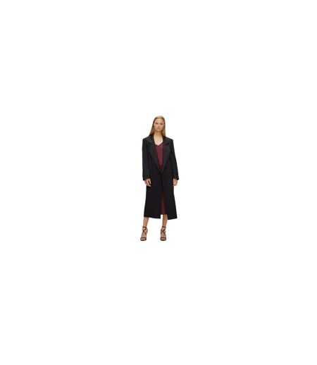 Womens/ladies Waxed Lapel Collar Longline Jacket Black Boss