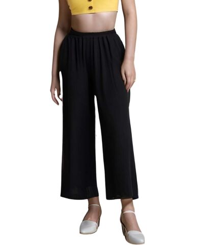 Pantalon femme coupe large de couleur noir 100% coton