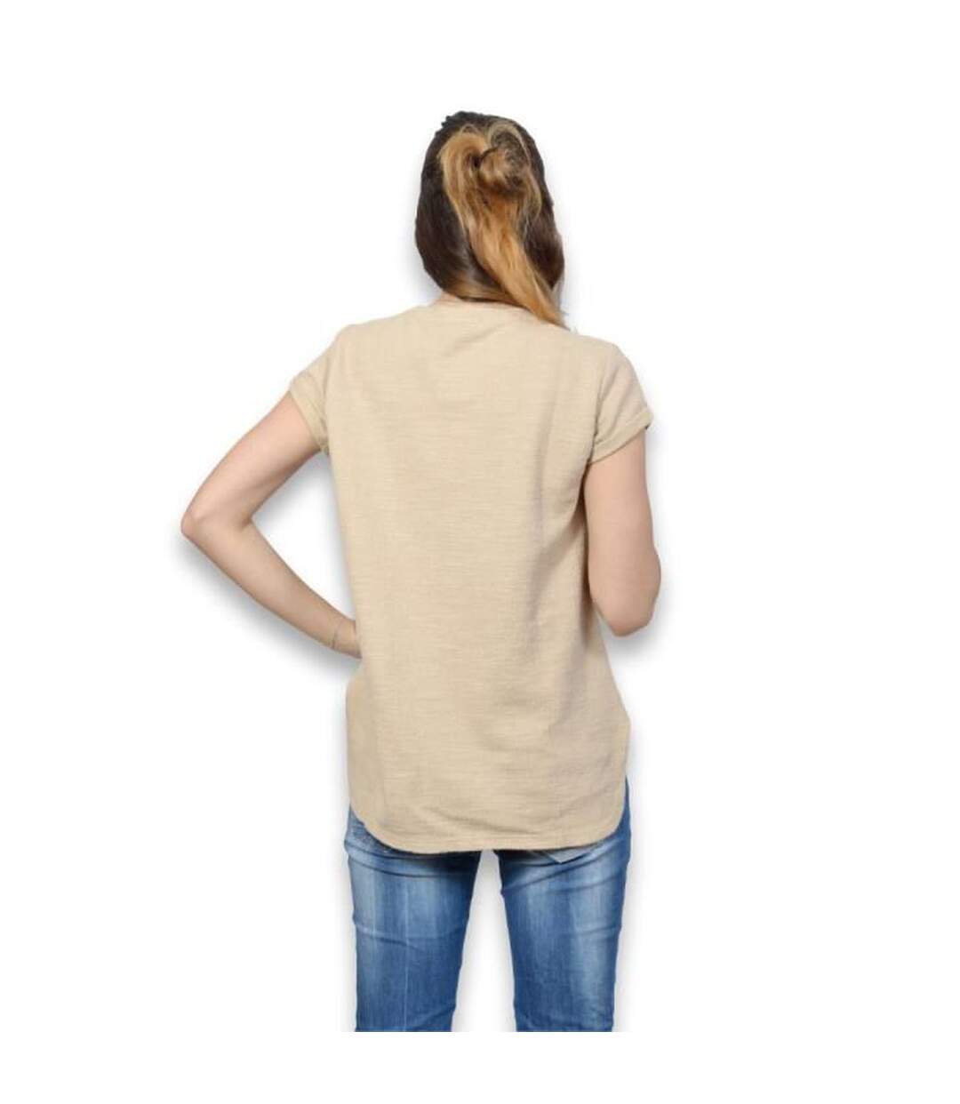 Tee shirt manches courtes femme de couleur beige