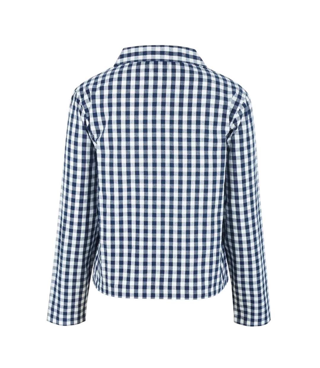 Womens/ladies Gingham Check Relaxed Fit Long-sleeved Shirt Navy White Linea-2