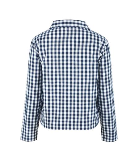 Womens/ladies Gingham Check Relaxed Fit Long-sleeved Shirt Navy White Linea
