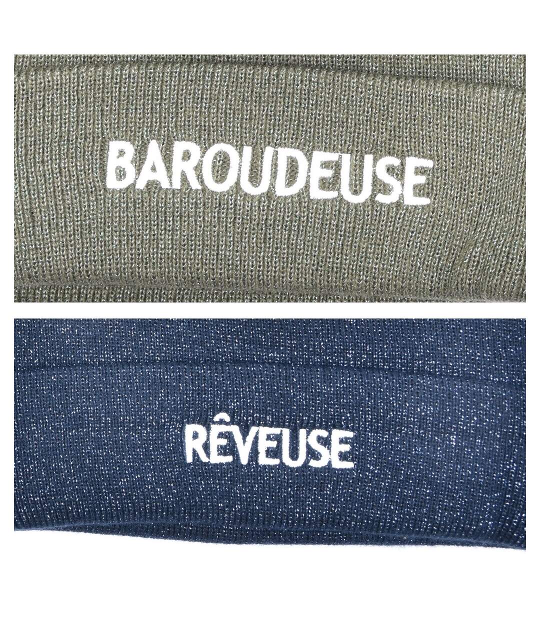 OZABI Bonnets Femme Fil Lurex Pailleté Message Brodé - Pack de 2 (Lot)-3