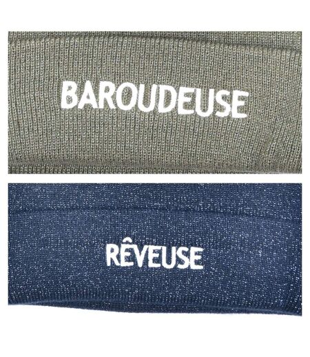 OZABI Bonnets Femme Fil Lurex Pailleté Message Brodé - Pack de 2 (Lot)