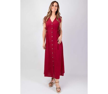 Robe longue sans manches PAULINE unie framboise Coton Du Monde