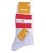 Farah - 2 Pairs Mens Cotton Ribbed White Sports Socks with Red Blue Yellow Stripes