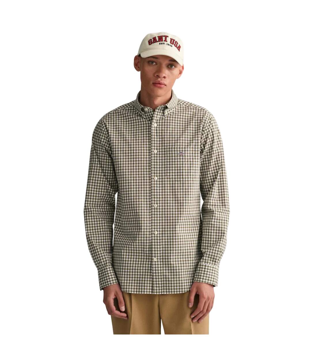 Mens Classic Gingham Check Poplin Regular Shirt Green Gant-2