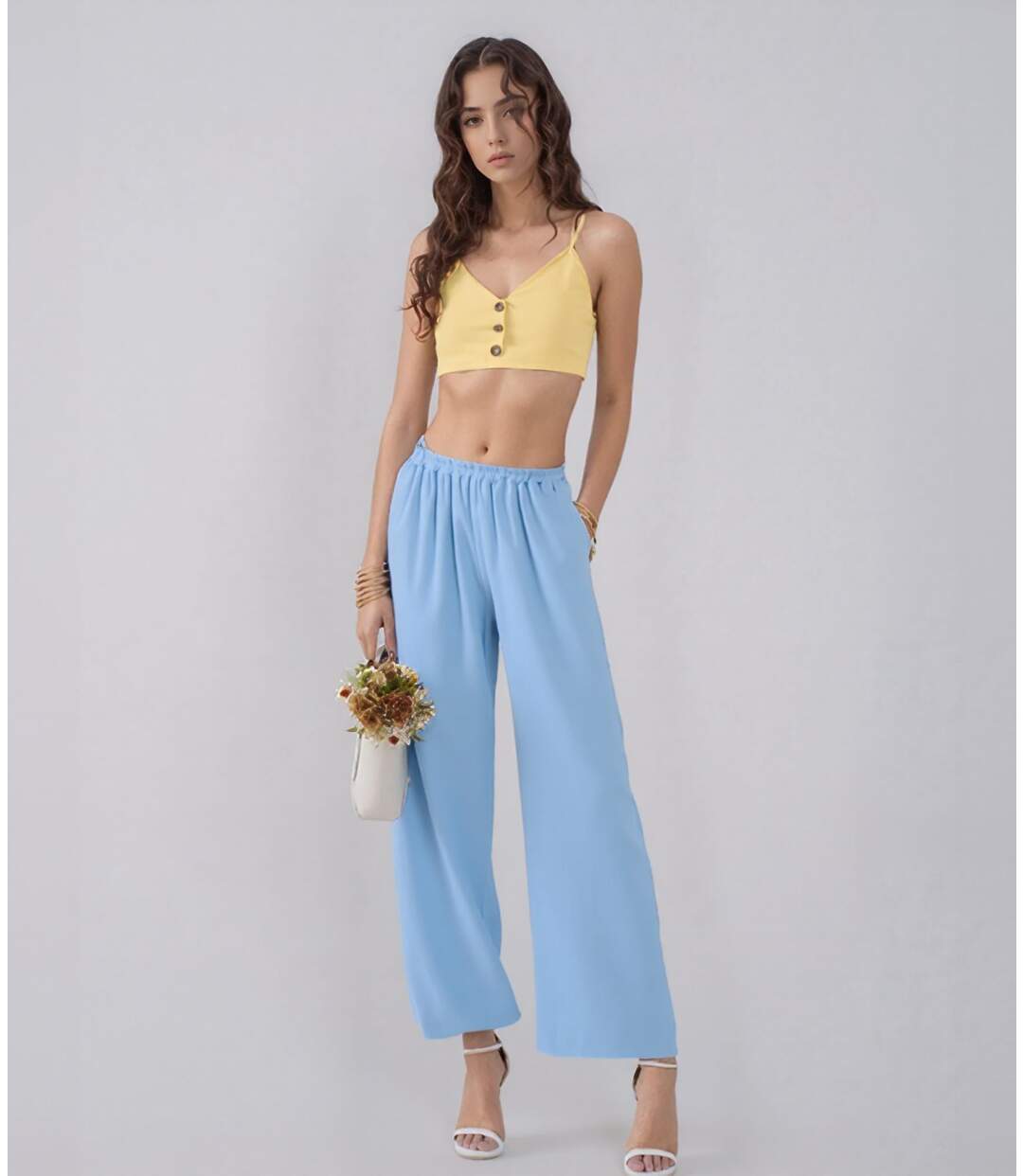 Pantalon femme coupe large de couleur bleu - 100% coton - Style et fonctionnalité-3