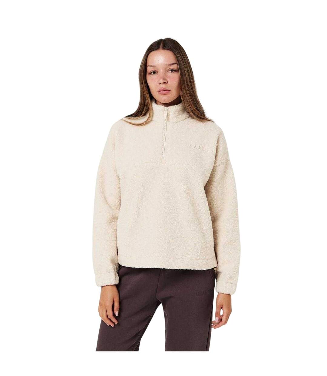 Womens/ladies Fleece Quarter Zip Sweatshirt Cream Slazenger-4