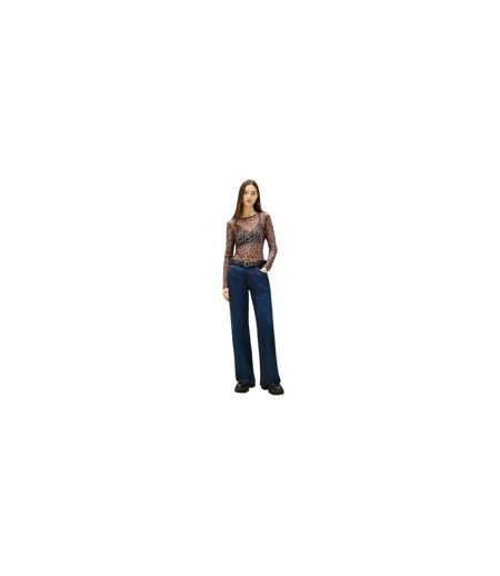 Womens/ladies Leopard Print Mesh Long-sleeved T-shirt Brown Beige Tommy Jeans