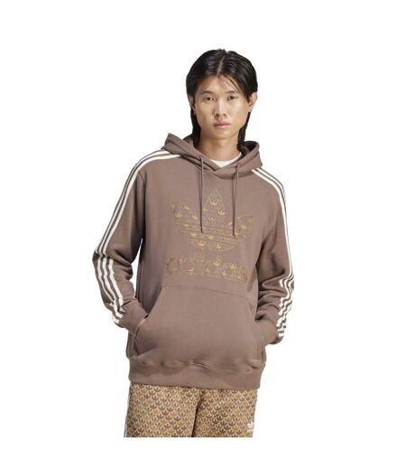 Mens Classic Mono Print Hoodie Brown Adidas