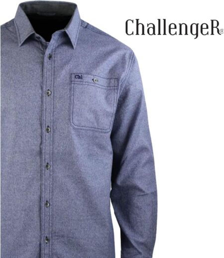 CHALLENGER TEVA1 — Chemise à carreaux manches longues bleu chiné : chaleur et aisance en flanelle