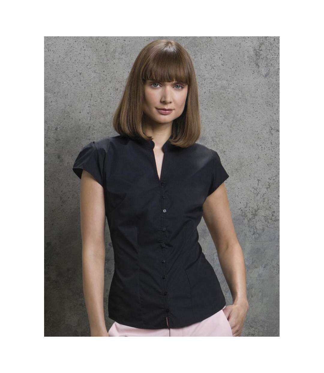 Chemisier À Mancherons Et Col Mandarin Femme Noir Kustom Kit-3