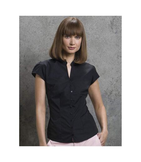 Chemisier À Mancherons Et Col Mandarin Femme Noir Kustom Kit