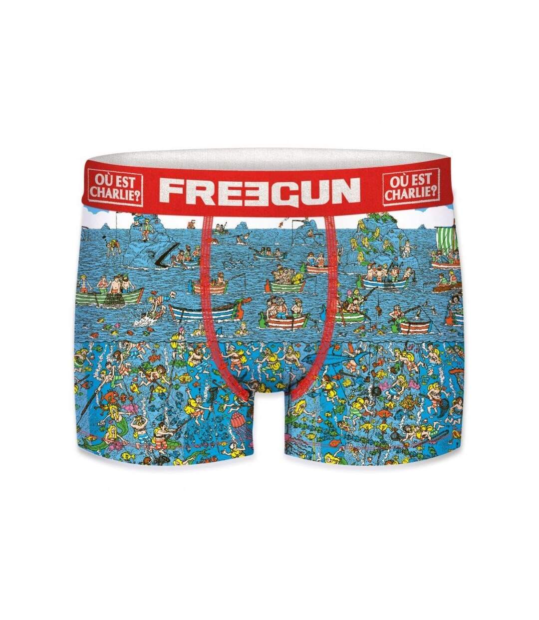 FREEGUN Boxer Homme Microfibre DEE Bleu Rouge OÙ EST CHARLIE-1