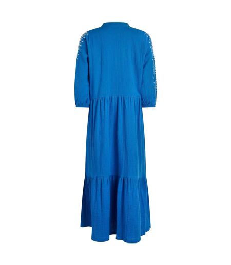 Womens/ladies arles embroidered double layered midi dress adriatic blue Weird Fish