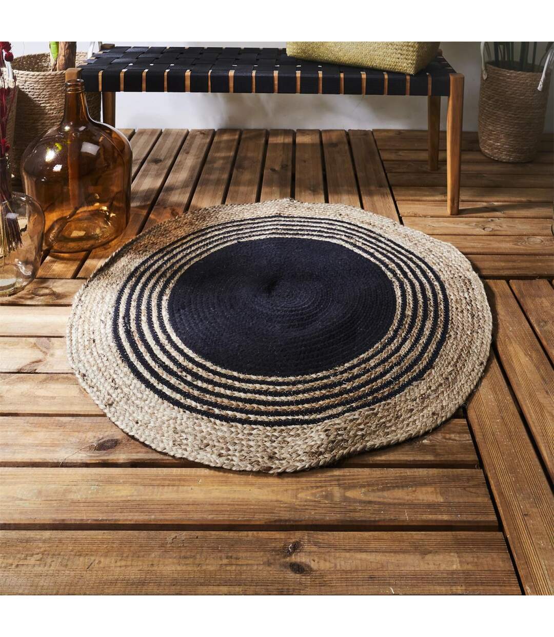 Tapis Rond Déco en Jute Limo 90cm Noir-3