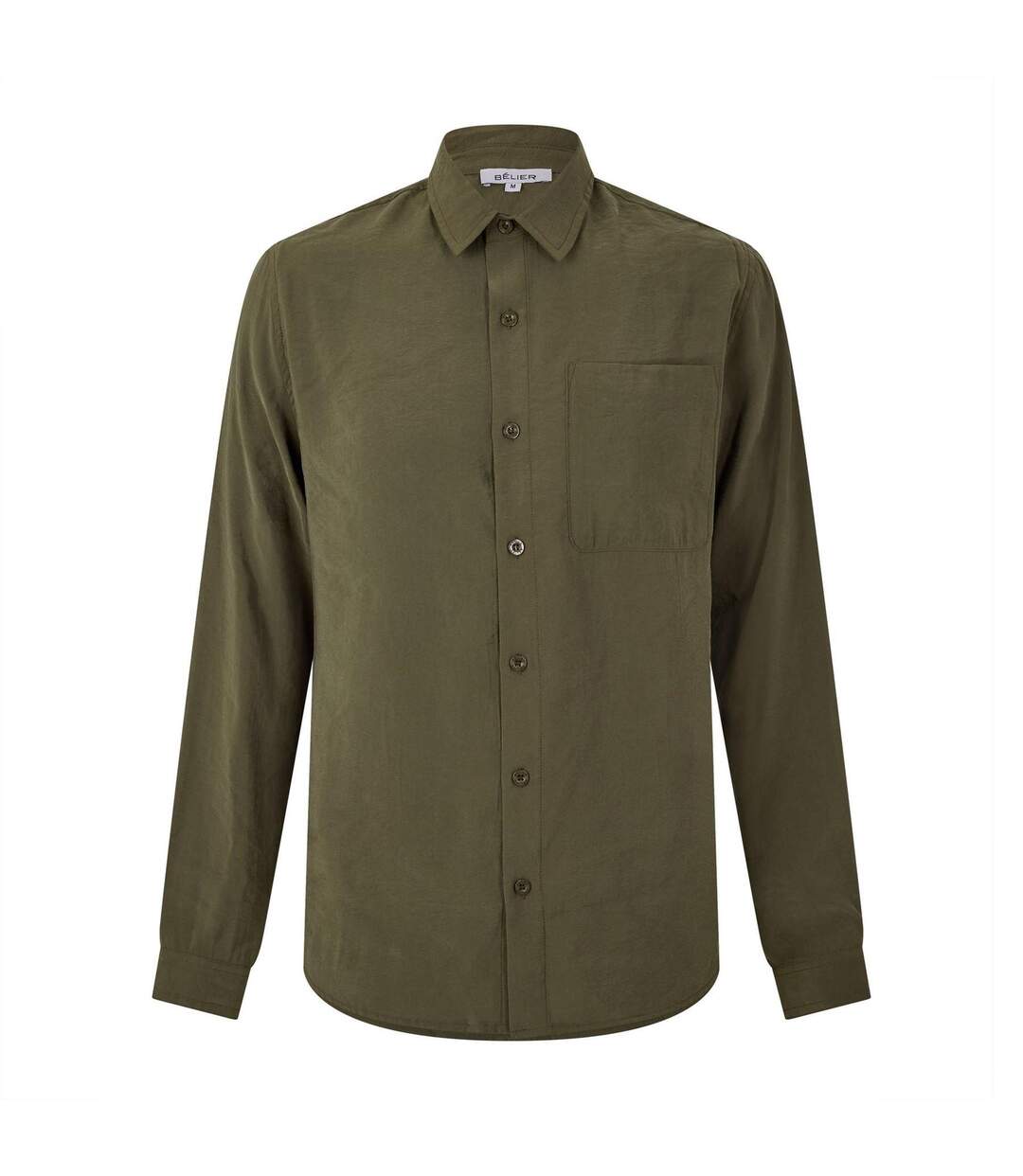 Mens Pocket Long-sleeved Shirt Olive Belier-1