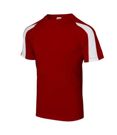 Just Cool Mens Contrast Cool Sports Plain T-Shirt (Fire Red/Arctic White) - UTRW685